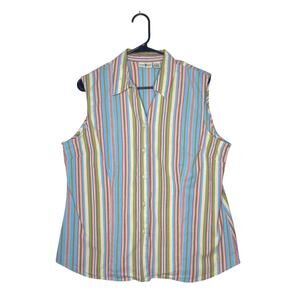 Y2K Striped Sleeveless Blouse XL | Dopamine Preppy Button Down Summer Top
